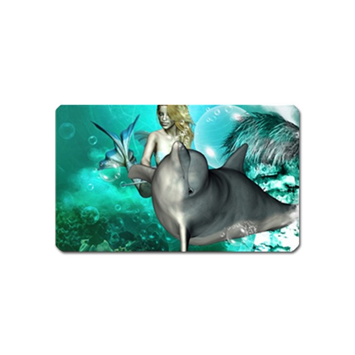 Beautiful Mermaid With  Dolphin With Bubbles And Water Splash Magnet (Name Card)