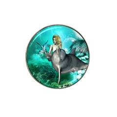 Beautiful Mermaid With  Dolphin With Bubbles And Water Splash Hat Clip Ball Marker by FantasyWorld7