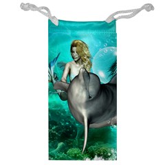 Beautiful Mermaid With  Dolphin With Bubbles And Water Splash Jewelry Bags