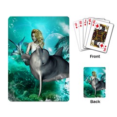 Beautiful Mermaid With  Dolphin With Bubbles And Water Splash Playing Card by FantasyWorld7