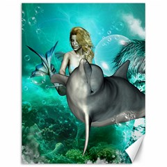 Beautiful Mermaid With  Dolphin With Bubbles And Water Splash Canvas 12  X 16  