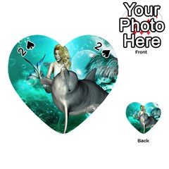 Beautiful Mermaid With  Dolphin With Bubbles And Water Splash Playing Cards 54 (heart)  by FantasyWorld7