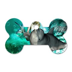 Beautiful Mermaid With  Dolphin With Bubbles And Water Splash Dog Tag Bone (two Sides)