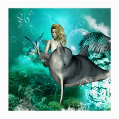 Beautiful Mermaid With  Dolphin With Bubbles And Water Splash Medium Glasses Cloth