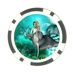 Beautiful Mermaid With  Dolphin With Bubbles And Water Splash Poker Chip Card Guards by FantasyWorld7