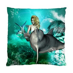 Beautiful Mermaid With  Dolphin With Bubbles And Water Splash Standard Cushion Case (one Side)  by FantasyWorld7