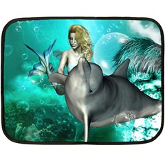 Beautiful Mermaid With  Dolphin With Bubbles And Water Splash Fleece Blanket (mini)