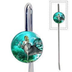 Beautiful Mermaid With  Dolphin With Bubbles And Water Splash Book Mark by FantasyWorld7