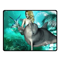 Beautiful Mermaid With  Dolphin With Bubbles And Water Splash Fleece Blanket (small)