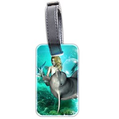 Beautiful Mermaid With  Dolphin With Bubbles And Water Splash Luggage Tags (two Sides)