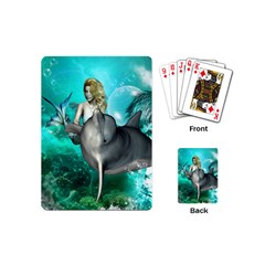 Beautiful Mermaid With  Dolphin With Bubbles And Water Splash Playing Cards (mini) 