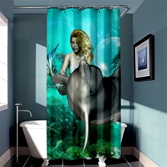 Beautiful Mermaid With  Dolphin With Bubbles And Water Splash Shower Curtain 36  X 72  (stall) 