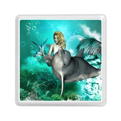 Beautiful Mermaid With  Dolphin With Bubbles And Water Splash Memory Card Reader (square) 