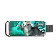 Beautiful Mermaid With  Dolphin With Bubbles And Water Splash Portable Usb Flash (one Side)