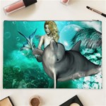 Beautiful Mermaid With  Dolphin With Bubbles And Water Splash Cosmetic Bag (XXL)  Back