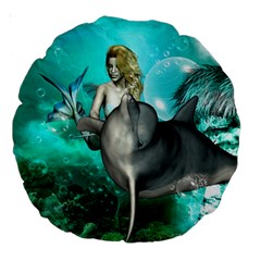 Beautiful Mermaid With  Dolphin With Bubbles And Water Splash Large 18  Premium Round Cushions