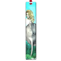 Beautiful Mermaid With  Dolphin With Bubbles And Water Splash Large Book Marks