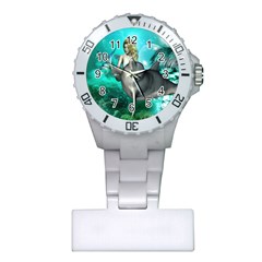 Beautiful Mermaid With  Dolphin With Bubbles And Water Splash Nurses Watches