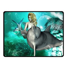 Beautiful Mermaid With  Dolphin With Bubbles And Water Splash Double Sided Fleece Blanket (small) 