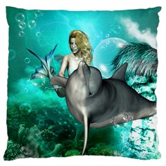 Beautiful Mermaid With  Dolphin With Bubbles And Water Splash Standard Flano Cushion Cases (two Sides) 