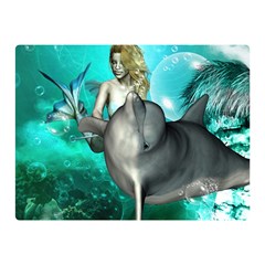 Beautiful Mermaid With  Dolphin With Bubbles And Water Splash Double Sided Flano Blanket (mini) 