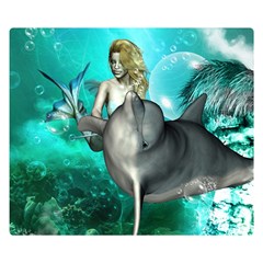 Beautiful Mermaid With  Dolphin With Bubbles And Water Splash Double Sided Flano Blanket (small) 