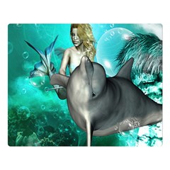 Beautiful Mermaid With  Dolphin With Bubbles And Water Splash Double Sided Flano Blanket (large) 