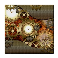 Steampunk, Wonderful Steampunk Design With Clocks And Gears In Golden Desing Tile Coasters by FantasyWorld7