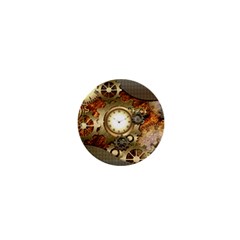 Steampunk, Wonderful Steampunk Design With Clocks And Gears In Golden Desing 1  Mini Buttons by FantasyWorld7