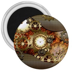 Steampunk, Wonderful Steampunk Design With Clocks And Gears In Golden Desing 3  Magnets by FantasyWorld7