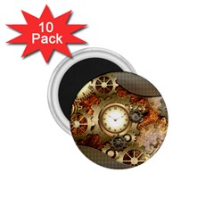 Steampunk, Wonderful Steampunk Design With Clocks And Gears In Golden Desing 1 75  Magnets (10 Pack) 