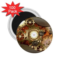 Steampunk, Wonderful Steampunk Design With Clocks And Gears In Golden Desing 2 25  Magnets (100 Pack) 