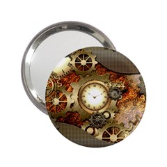 Steampunk, Wonderful Steampunk Design With Clocks And Gears In Golden Desing 2 25  Handbag Mirrors