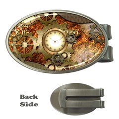 Steampunk, Wonderful Steampunk Design With Clocks And Gears In Golden Desing Money Clips (oval) 