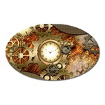 Steampunk, Wonderful Steampunk Design With Clocks And Gears In Golden Desing Oval Magnet Front