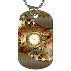 Steampunk, Wonderful Steampunk Design With Clocks And Gears In Golden Desing Dog Tag (two Sides)