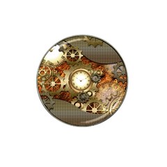 Steampunk, Wonderful Steampunk Design With Clocks And Gears In Golden Desing Hat Clip Ball Marker