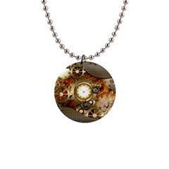 Steampunk, Wonderful Steampunk Design With Clocks And Gears In Golden Desing Button Necklaces