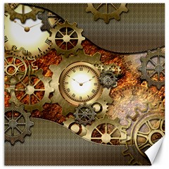 Steampunk, Wonderful Steampunk Design With Clocks And Gears In Golden Desing Canvas 16  X 16   by FantasyWorld7