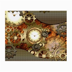 Steampunk, Wonderful Steampunk Design With Clocks And Gears In Golden Desing Small Glasses Cloth (2-side)