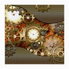 Steampunk, Wonderful Steampunk Design With Clocks And Gears In Golden Desing Medium Glasses Cloth