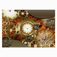 Steampunk, Wonderful Steampunk Design With Clocks And Gears In Golden Desing Large Glasses Cloth by FantasyWorld7