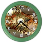 Steampunk, Wonderful Steampunk Design With Clocks And Gears In Golden Desing Color Wall Clocks Front