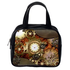 Steampunk, Wonderful Steampunk Design With Clocks And Gears In Golden Desing Classic Handbags (one Side) by FantasyWorld7