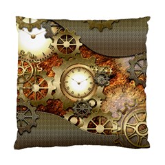 Steampunk, Wonderful Steampunk Design With Clocks And Gears In Golden Desing Standard Cushion Case (one Side) 