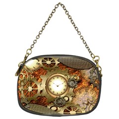 Steampunk, Wonderful Steampunk Design With Clocks And Gears In Golden Desing Chain Purses (two Sides)  by FantasyWorld7