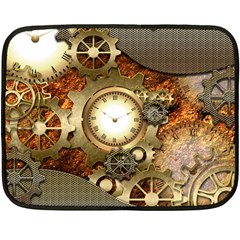 Steampunk, Wonderful Steampunk Design With Clocks And Gears In Golden Desing Fleece Blanket (mini) by FantasyWorld7