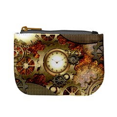 Steampunk, Wonderful Steampunk Design With Clocks And Gears In Golden Desing Mini Coin Purses