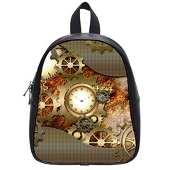 Steampunk, Wonderful Steampunk Design With Clocks And Gears In Golden Desing School Bags (small)  by FantasyWorld7