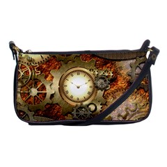 Steampunk, Wonderful Steampunk Design With Clocks And Gears In Golden Desing Shoulder Clutch Bags by FantasyWorld7